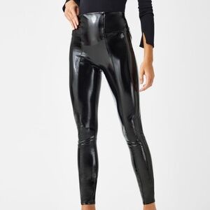 EUC [SPANX] Faux Patent Leather | Black High-Rise Compression Leggings | Large